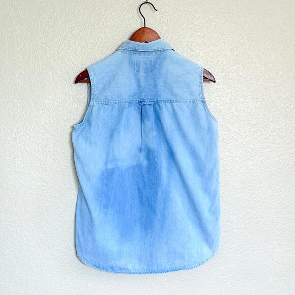 Vintage Solutions Distressed Butterfly Embroidered Sleeveless Denim Shirt Size M - Picture 6 of 11